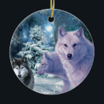 Majestic Wild Wolves in the Forest セラミックオーナメント<br><div class="desc">Majestic wild timber wolves in the forest. Art by Tyra O'Bryant Shepherd.</div>