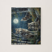 Majestic Wolf Family Full Moon Birch Forest ジグソーパズル (縦)