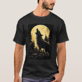 Majestic Wolf Howling Full Moon Light Night Sky Wo Tシャツ (正面)