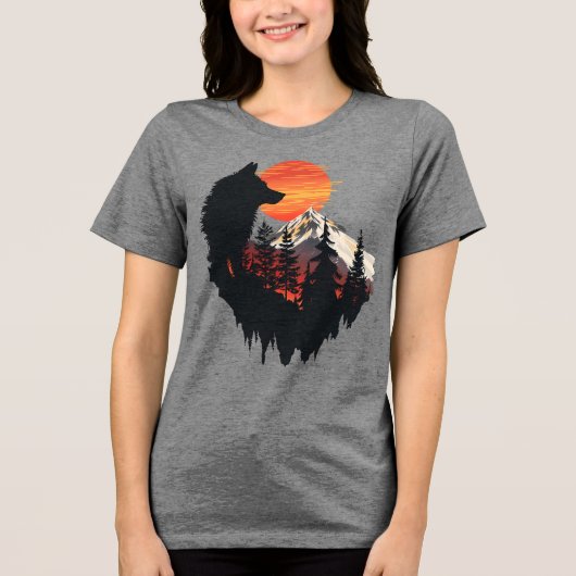 Majestic Wolf Mountain Sunset Graphic T-Shirt トライブレンドＴシャツ (正面)