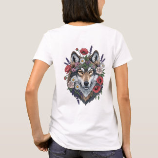 Majestic Wolf with Floral Crown - Wildlife and Nat Tシャツ