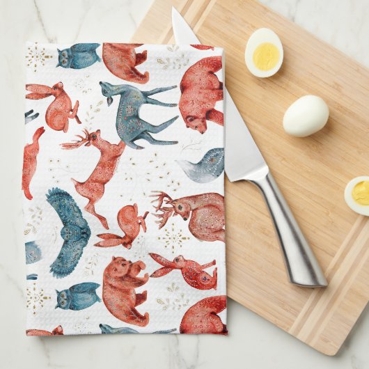 Majestic woodland animals pattern キッチンタオル (四つ折り)