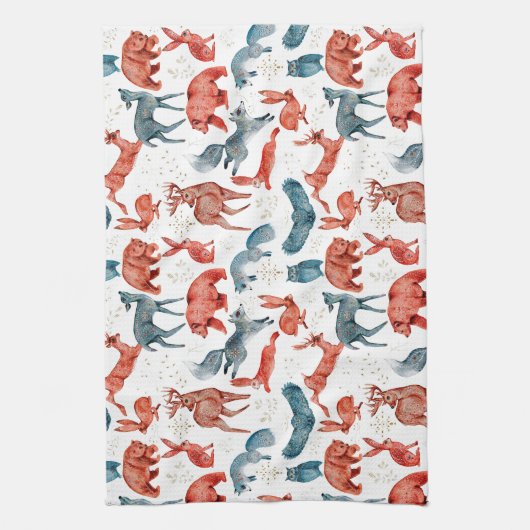 Majestic woodland animals pattern キッチンタオル (縦)