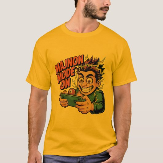MAJNON モード オン - 8 ボール付きの面白いゲーマーT Tシャツ (正面)