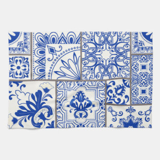 Majolica:ビクトリアンパッチワークのタイル模様。 キッチンタオル