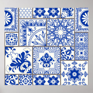 Majolica:ビクトリアンパッチワークのタイル模様。 ポスター