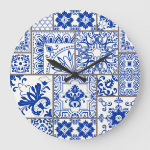 Majolica:ビクトリアンパッチワークのタイル模様。 ラージ壁時計