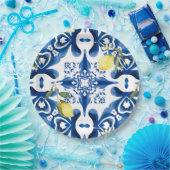 Majolica，レモン，シチリアのタイル，セラミックタイル ペーパープレート (パーティー)