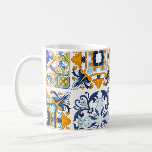 Majolica ,lemons,Sicilian tiles コーヒーマグカップ (左)