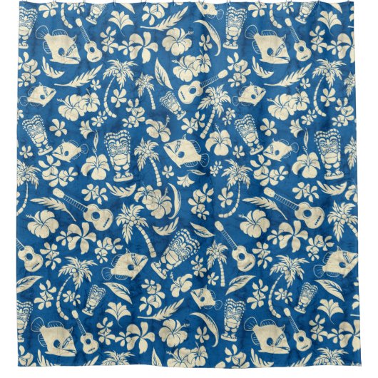 Makapuuのビーチのハワイのろうけつ染めのアロハワイシャツ シャワーカーテン (正面)