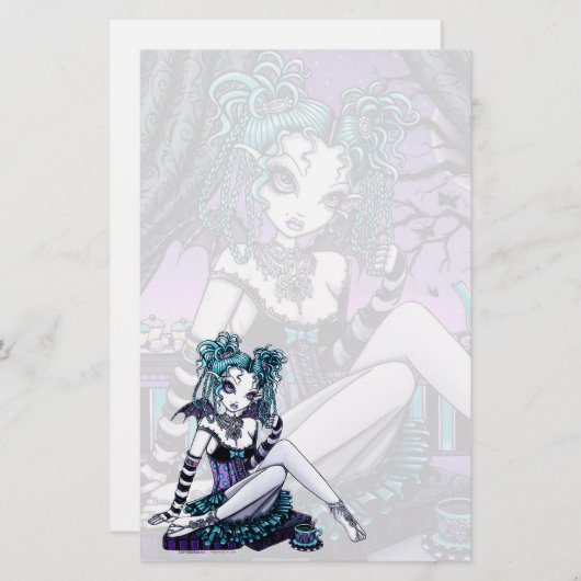 "Makayla"のゴシックのオートクチュールのお茶会の妖精の文房具 便箋 (正面/裏面)