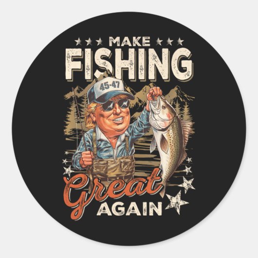 Make魚釣り素晴らし再び米国国旗のヴィンテージおもしろいTr ラウンドシール (正面)