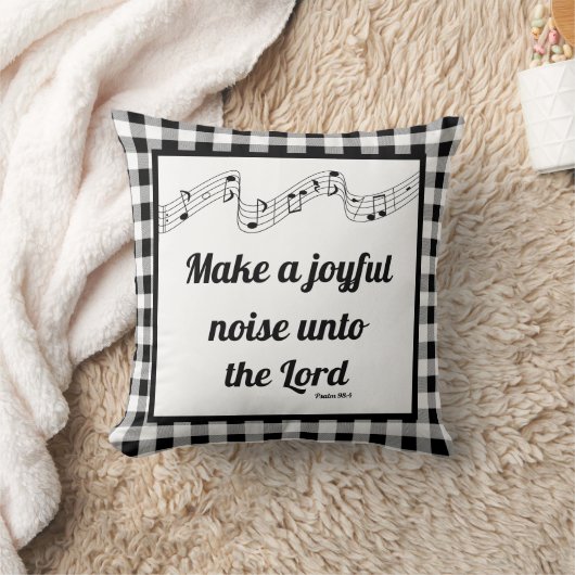 Make a joyful noise buffalo plaid Throw Pillow クッション (ブランケット)