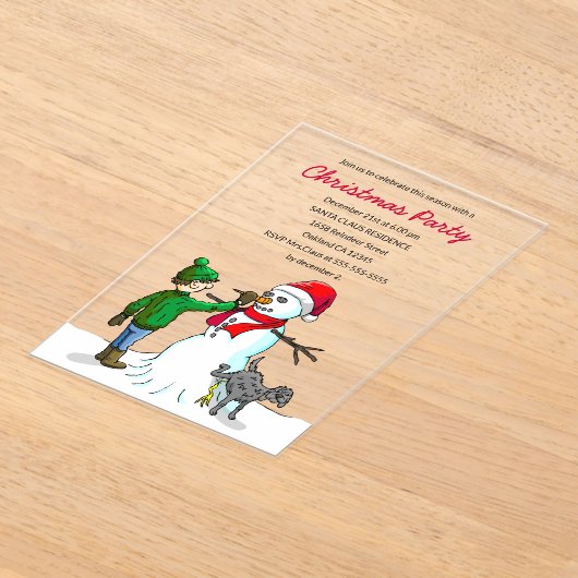 Make a Snowman on a Christmas Party Invitation アクリル招待状 (レイダウン)