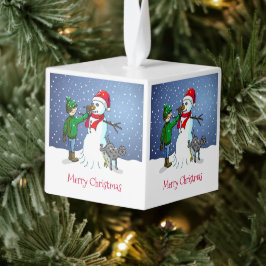 Make a snowman while the snow is falling キューブオーナメント