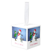 Make a snowman while the snow is falling キューブオーナメント (正面アングル)