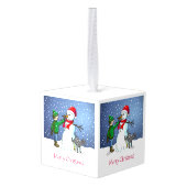 Make a snowman while the snow is falling キューブオーナメント (裏面アングル)