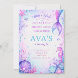 Make a Splash Mermaid Birthday Party Watercolor 招待状