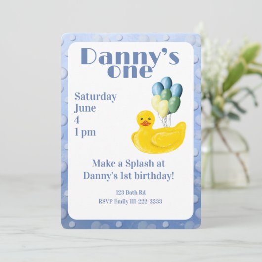 Make a Splash Rubber Duck 1st Birthday Invitation 招待状 (スタンド正面)
