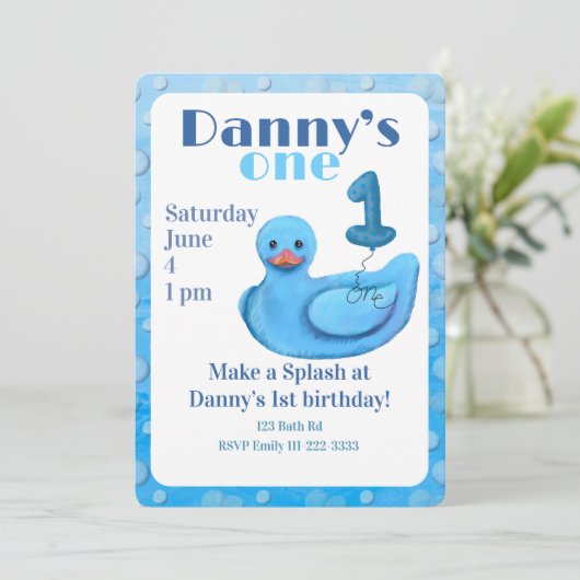 Make a Splash Rubber Duck 1st Birthday Invitation 招待状 (スタンド正面)