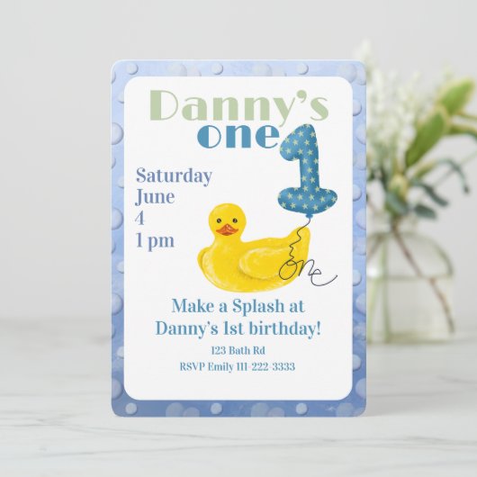 Make a Splash Rubber Duck 1st Birthday Invitation 招待状 (スタンド正面)