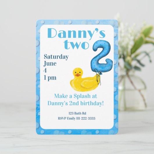 Make a Splash Rubber Duck 2nd Birthday Invitation 招待状 (スタンド正面)