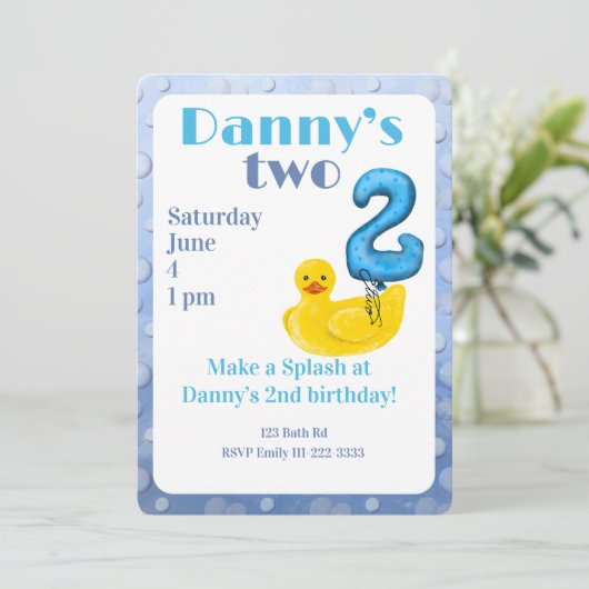 Make a Splash Rubber Duck 2nd Birthday Invitation 招待状 (スタンド正面)