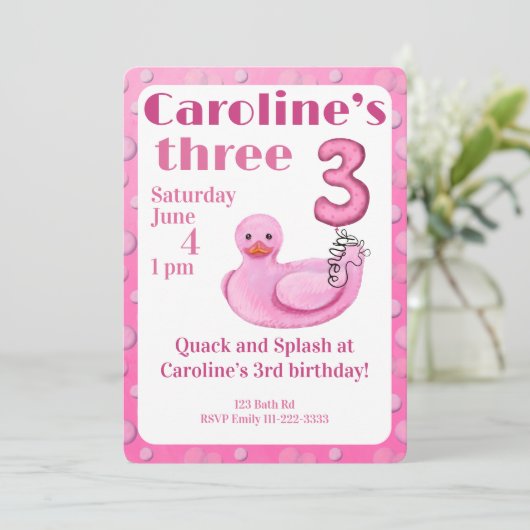 Make a Splash Rubber Duck 3rd Birthday Invitation 招待状 (スタンド正面)