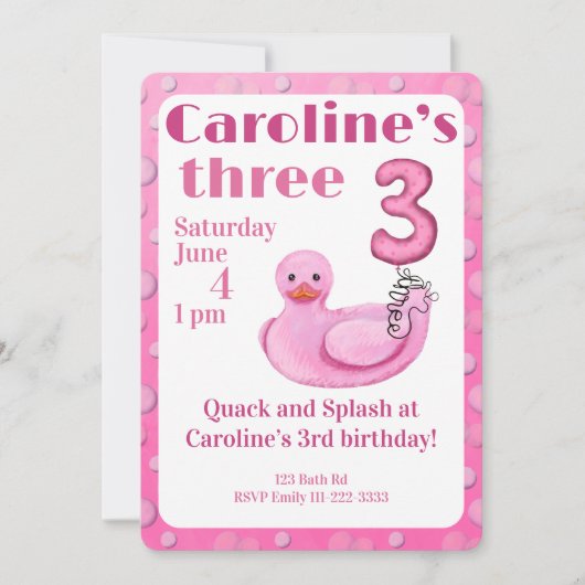 Make a Splash Rubber Duck 3rd Birthday Invitation 招待状 (正面)