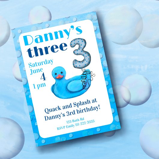 Make a Splash Rubber Duck 3rd Birthday Invitation 招待状