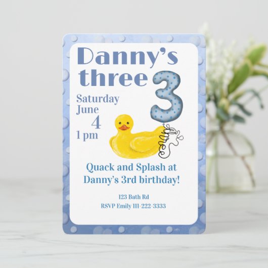 Make a Splash Rubber Duck 3rd Birthday Invitation 招待状 (スタンド正面)