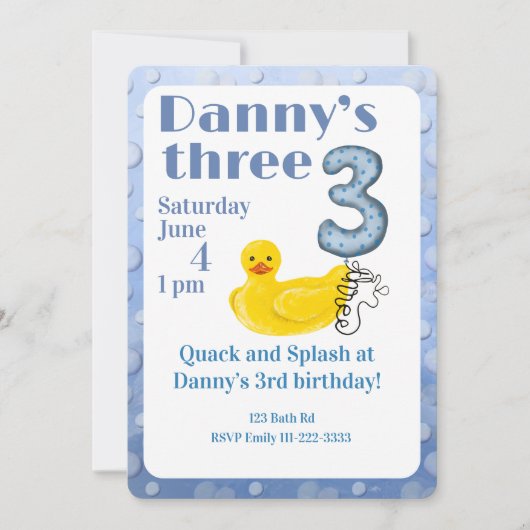 Make a Splash Rubber Duck 3rd Birthday Invitation 招待状 (正面)