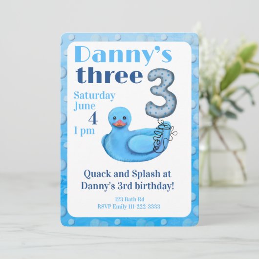 Make a Splash Rubber Duck 3rd Birthday Invitation 招待状 (スタンド正面)
