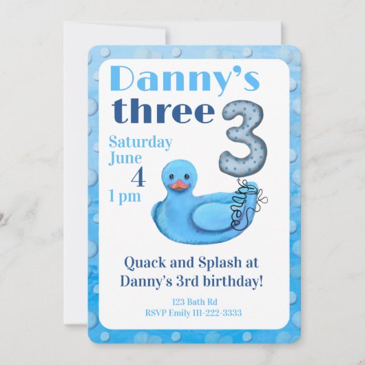 Make a Splash Rubber Duck 3rd Birthday Invitation 招待状 (正面)