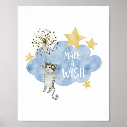 Make A Wish引用文キャットスターズ雲子供部屋ベビー ポスター (正面)