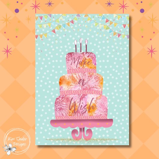 Make a Wish Birthday Cake With Candles カード