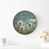 Make a Wish Dandelion Rustic Farmhouse Floral ラージ壁時計 (ホーム)