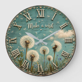 Make a Wish Dandelion Rustic Farmhouse Floral ラージ壁時計