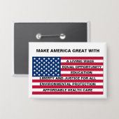 MAKE AMERICA -素晴らし生活賃金などフラグあり 缶バッジ (正面/裏面)