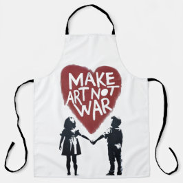 「MAKE ART NOT WAR」ハートマークの美しいアート - 少年の手を取り エプロン