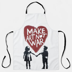 「MAKE ART NOT WAR」ハートマークの美しいアート - 少年の手を取り エプロン