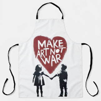 「MAKE ART NOT WAR」ハートマークの美しいアート - 少年の手を取り エプロン