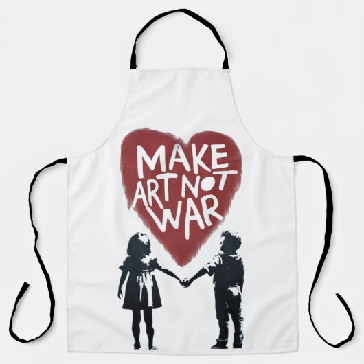 「MAKE ART NOT WAR」ハートマークの美しいアート - 少年の手を取り エプロン (正面)