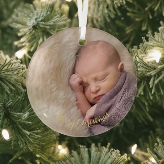 Make Baby Girl Boy First 1st Cute Christmas Photo ガラスオーナメント (インサイチュ)
