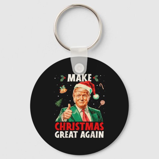 Make Christmas Great Again Funny Santa Trump 2025  キーホルダー (正面)
