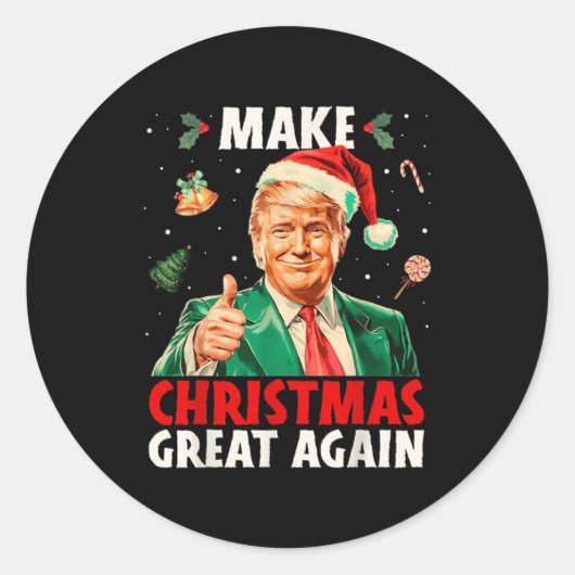 Make Christmas Great Again Funny Santa Trump 2025 ラウンドシール (正面)