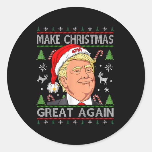 Make Christmas Great Again Funny Trump Ugly Xmas ラウンドシール (正面)