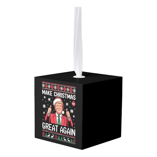Make Christmas Great Again Trump Pajamas Ugly Xmas キューブオーナメント (裏面アングル)