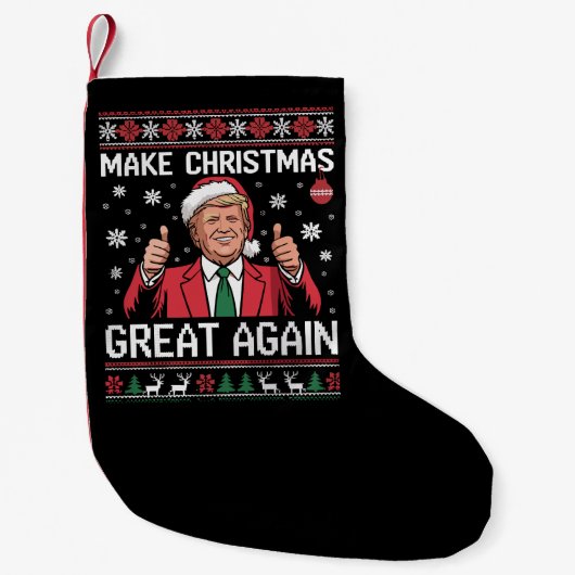 Make Christmas Great Again Trump Pajamas Ugly Xmas スモールクリスマスストッキング (正面)