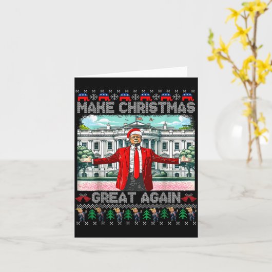 Make Christmas Great Again Xmas Funny Trump Pajama カード (黄色い花)